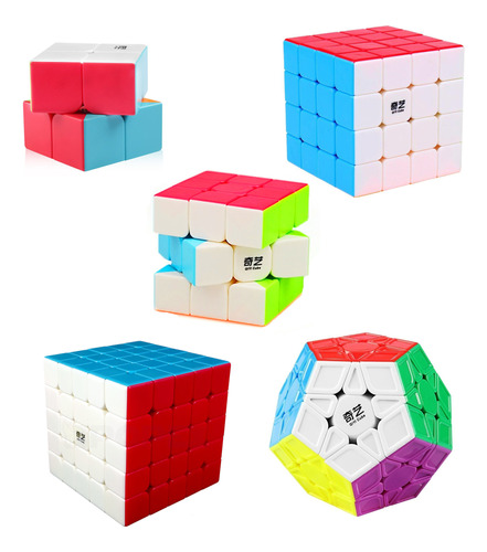 Set Pack 5 Cubos Qiyi 2x2+3x3+4x4+5x5 + Megaminx Stickerless
