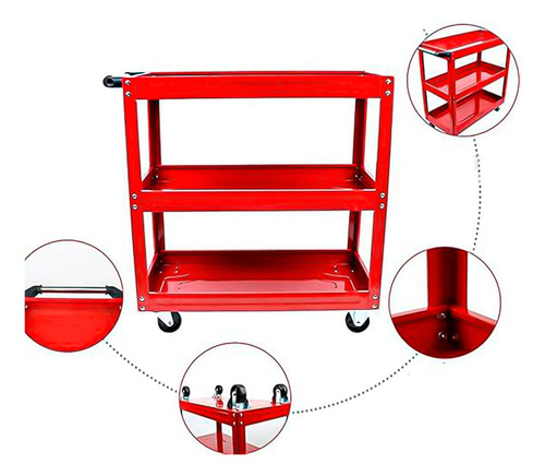Carro Caja Herramientas Multiuso Mecanico 3 Niveles Rojo