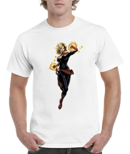 Camisas Para Hombre Capitana Marvel Blancas Diseño Poder