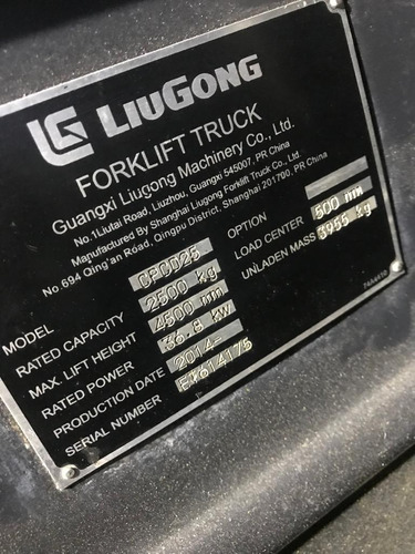 Autoelevador Liugong 2500kg 2014