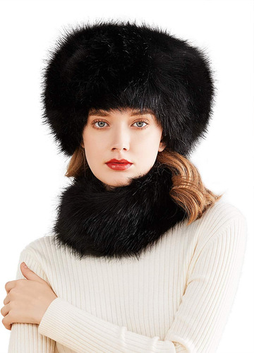 Lovful Faux Fur Women Russian Cossak Hat, Conjunto De Bufand