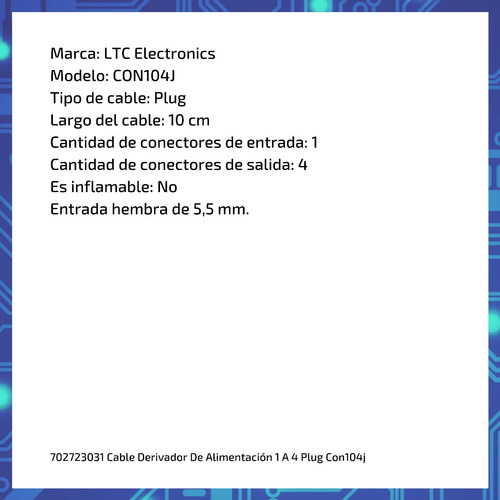 Imagen 6 de 9 de Cable Derivador De Alimentación 1 A 4 Plug Con104j