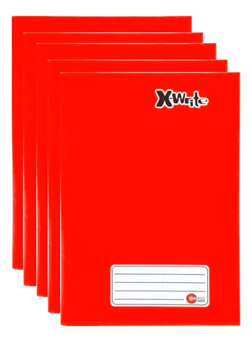 Kit 05 Cadernos Escolar Brochurão Grande Maxima 96 Folhas Cor Vermelho