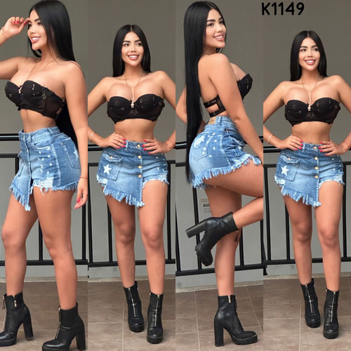 Falda Short Jeans Para Dama Moda Colombiana 
