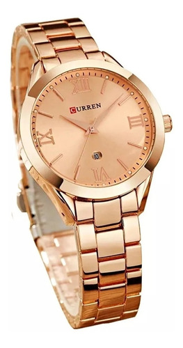  Relógio Curren Feminino Rose Aço Inox Calendário Original