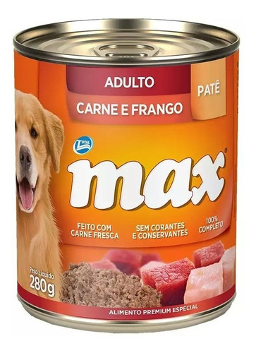 Imagem 1 de 2 de Ração Úmida Patê Premium Cães Adultos Carne Frango 280g Max