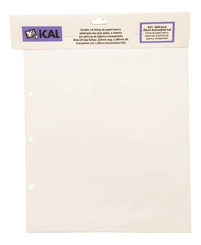 Refil P/ Álbuns Autocolantes Branco 10f 233 X280mm Ical R35