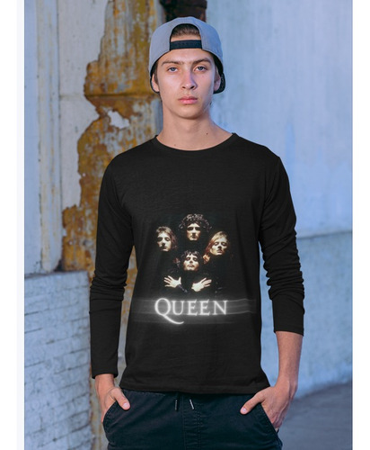 Polera Larga Queen Rock Banda Letras Estampado