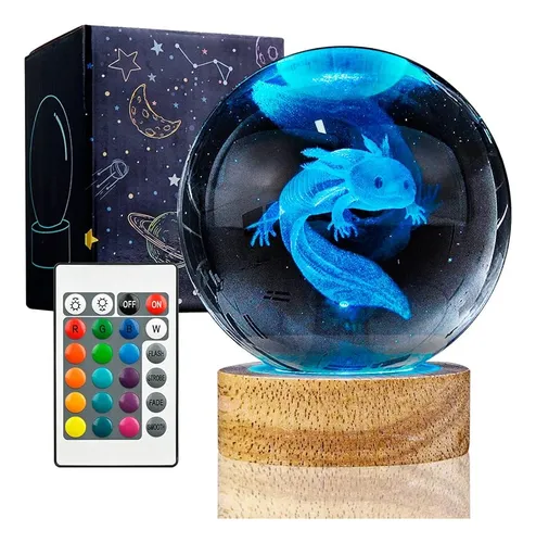 3D Axolotl Crystal Ball Lap, 3.15 Inch Crystal Axolotl Night Light