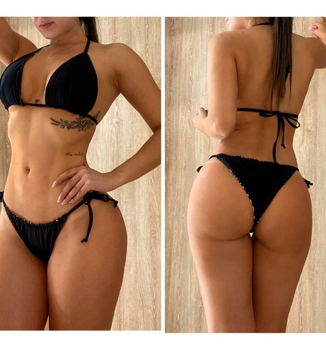 Imagen 3 de 5 de Vestido De Baño Bikini Bronceo Tanga Brasilera Ajustable