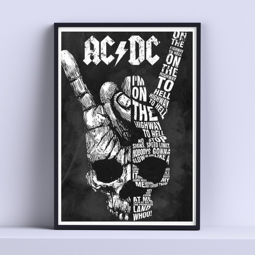 Cuadro Ac Dc Rock Calavera Decorativo 30x40cm Con Vidrio