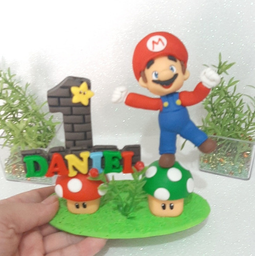 Vela/ Topo De Bolo Em Biscuit Super Mário Bros