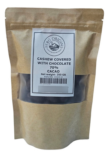 Cashew Recubierto Con Chocolate 70% Cacao Orgánico 250 Gr.