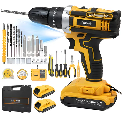 Parafusadeira Furadeira De Impacto Profissional 21v Com Led 2 Bat...