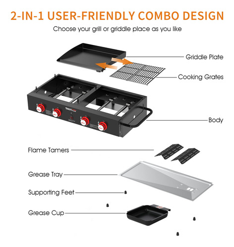 Royal Gourmet Gd4002t 4-burner Tailgater Grill And Griddle