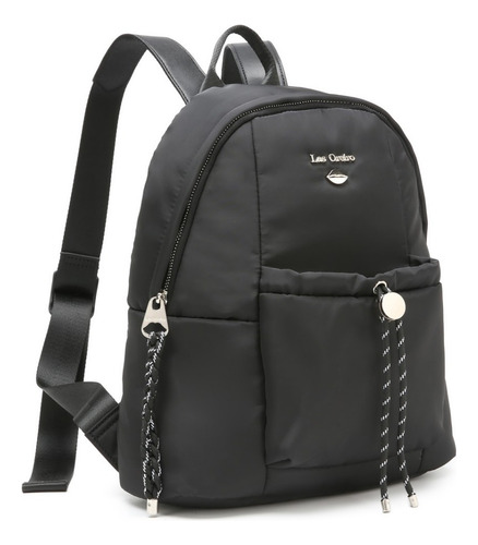 Mochila 14 Oreiro 27484 Nylon C/bolsillo Y Cordon Adelante Color Negro Diseño de la tela Liso