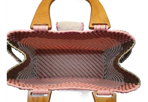 Bolso Tejido A Mano Auténtico Colorido Artesanal Toquilla Color Rosa