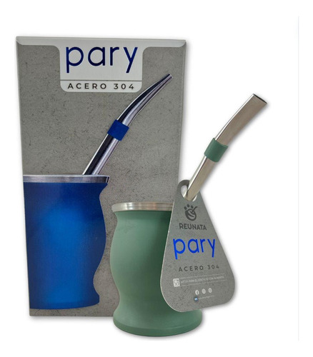 Mate Termico Premium Siliconado Pary + Bombilla Reunata Color Verde Musgo Liso