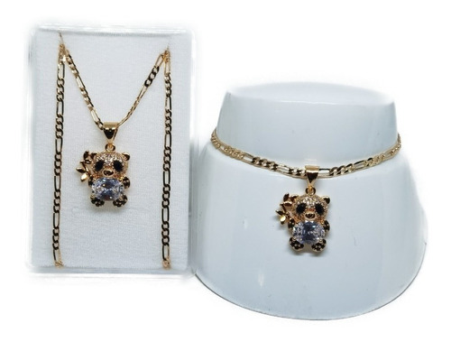 Collar De Oso Panda Zirconias De Oro Laminado +pulsera G5
