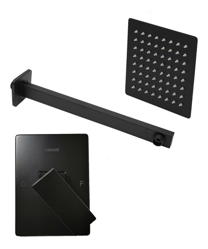 Regadera Cuadrada 15cm Con Brazo Y Monomando Negro Mate Lujo