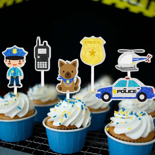 Juego De Adornos Para Cupcakes De Oficial De Policía, Helicó