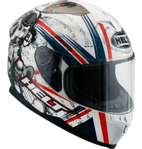 Capacete Helt New Race Space Fechado Vermelho/branco Tam 60 Cor Branco/Azul/Vermelho