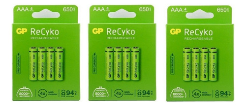 Pilas Aaa Recargables Gp 650mah Nimh Recyko Pack X 12 Unids