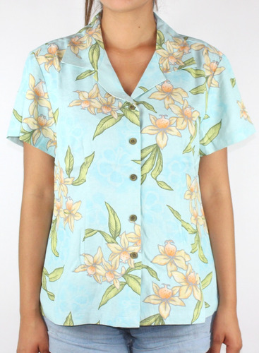 Camisa Para Dama Marca Jamaica - Modelo Flores Color Aqua