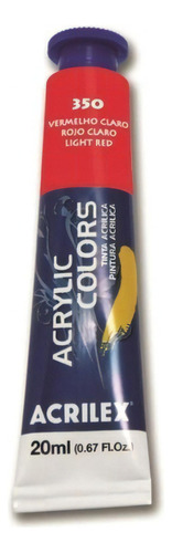 Tinta Acrílica Acrylic Colors 20ml Bisnaga Acrilex Cor 350 Vermelho Claro