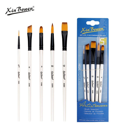 Set 5 Pinceles Variados Cerdas Suaves Oleo Acrilico Pack X2