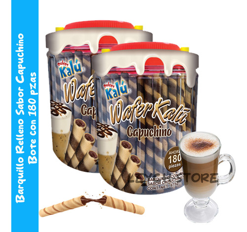 Wafer Stick Barquillo Galleta Tubo Capuchino 2 Botes 180 Pzs