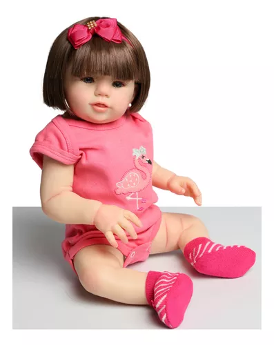 Boneca Bebê Reborn Silicone Cabelo Implantado Olhos Verdes 55 cm Realista -  MUNDO KIDS