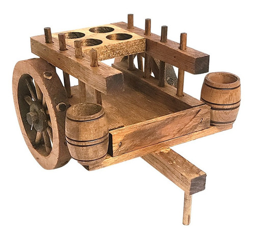 Imagen 2 de 3 de Carreta De Madera Con Botella Artesanal Y Shots