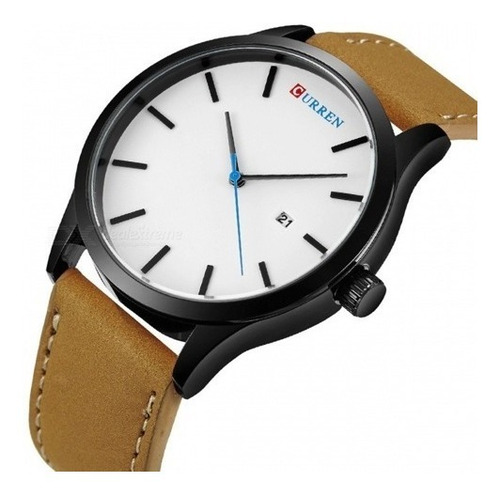 Relogio Curren 8214 Pulseira Couro Masculino Branco Luxo