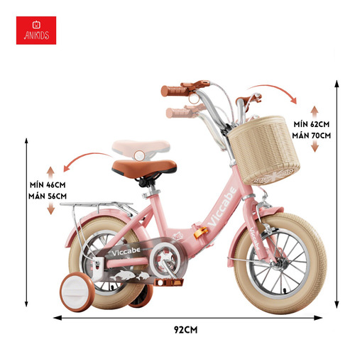 Bicicleta Infantil Plegable Aro 16 Con Rueditas Color Rosado Rosa 16