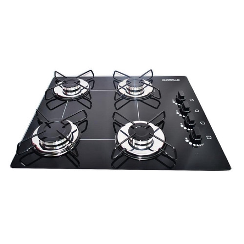 Fogão cooktop gás Chamalux 4 bocas ultra chama preto 127V/220V