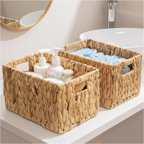 Cestas De Mimbre De Jacinto De Agua Elong Home, Juego De 2 C