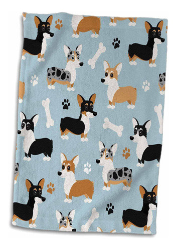 Cute Corgi Dog Pattern Blue - Toalla, 15 Por 22 Pulgada...