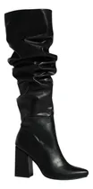 Comprar Botas Bucaneras Negras Caña Alta Arrugada Con Taco Palo