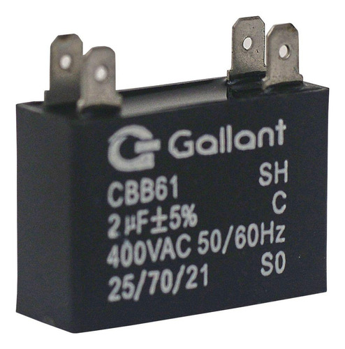 Capacitor Cbb61 Gallant 2mf +-5% 400 Vac Gcp20s00a-pt400 127v/220v