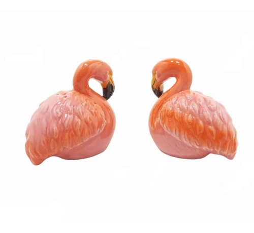 Kit Saleiro E Pimenteiro Casal De Flamingos Em Cerâmica