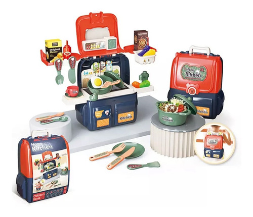 Imagen 2 de 7 de Cocina De Juguete Niñas 42 Piezas Maleta + Pizza Para Cortar