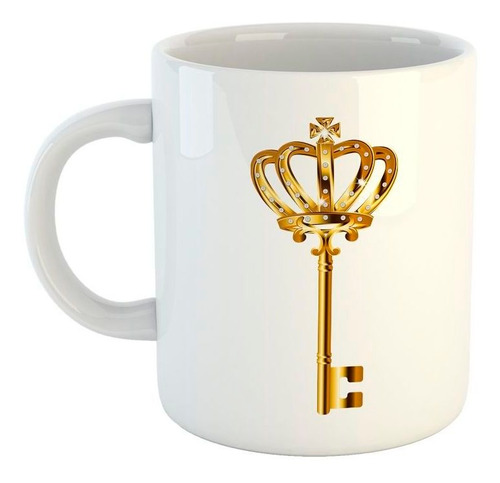 Taza De Ceramica Gold Key Llave Dorada Corona Dibujo