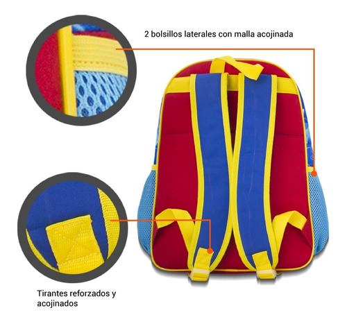 Imagen 4 de 8 de Mochila Escolar Infantil Sonic Triple Compartimiento Amplia
