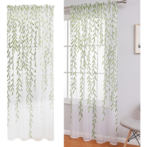 Moderna Cortina Transparente Verde Con Ventana Lavable Para