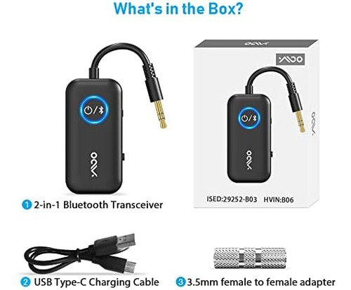 Ymoo Transmisor Receptor Bluetooth 5.3 Para Hasta 2 Auricula