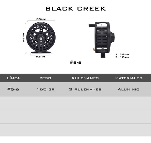 Imagen 6 de 7 de Reel Fly Caster Black Creek #5-6 Mosca 3 Rulemanes + Spool