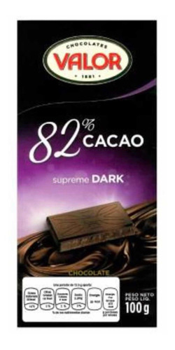 Barra De Chocolate Valor 82% Cacaosupremo 100g 2piezas