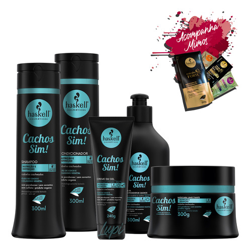 Kit Haskell Cachos Sim Shampoo Cond Másc 250g Leave In Óleo