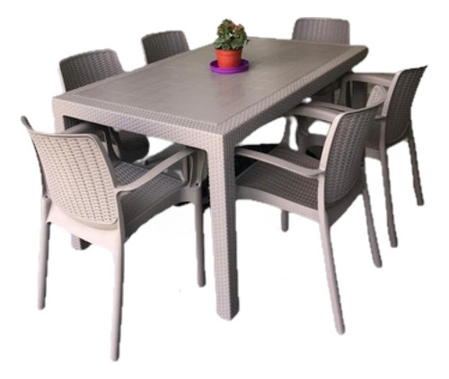 Set Exterior Simil Rattan Juego 150 + 6 Sillones Apilables